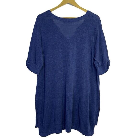 J Jill Linen Rayon Tunic Sweater Top Size XL Petite Blue Slits Lagenlook Boho - Picture 2 of 8